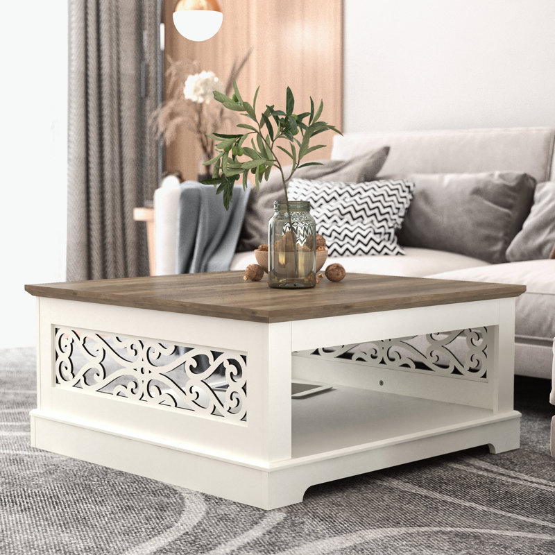 Korbin Coffee Table with Storage, Ivory/Knotty Oak