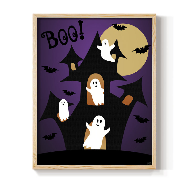 Ghost Haunted House, reproduction encadrée - bois massif, Naturel, H 11 po x l 9 po