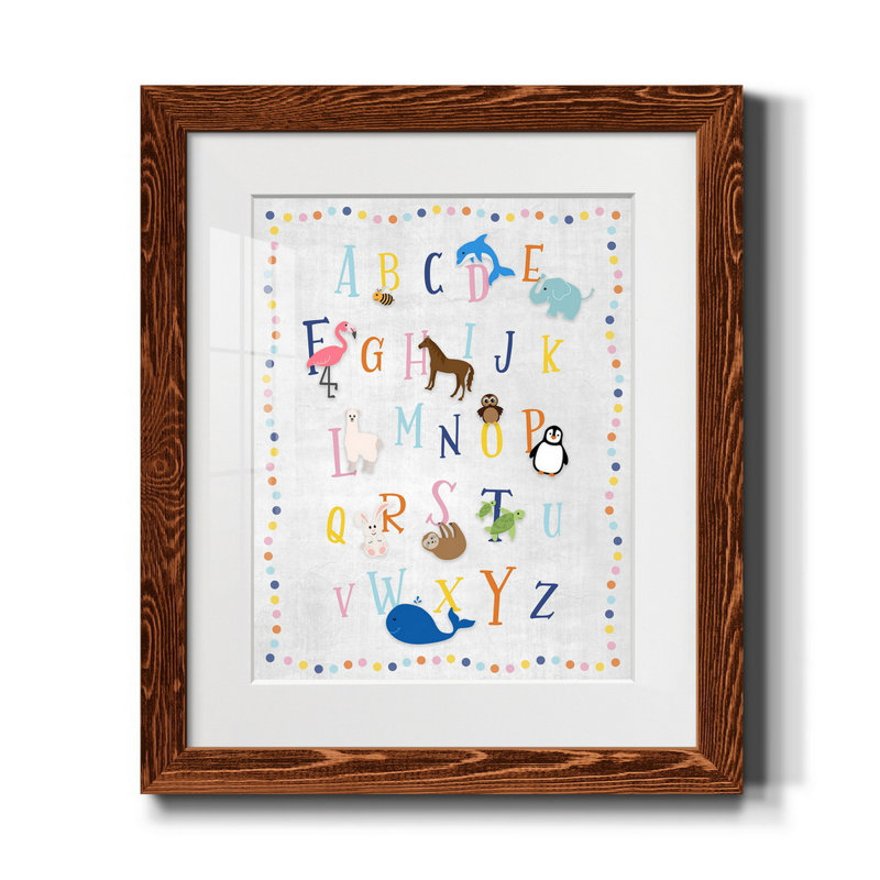 Animal Alphabet - Reproduction d'art graphique sur papier encadré, H 20 po x l 17 po x P 1,5 po, Érable