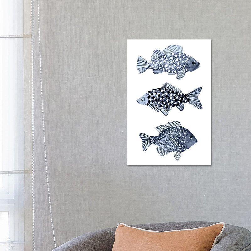 " Blue Fish I " by Emma Scarvey Painting Print, 26" H x 18" W x 1.5" D