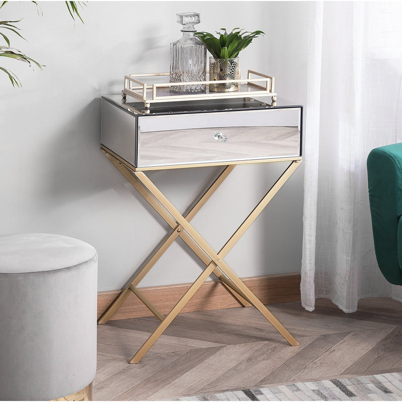 Perry Glass Top Cross Legs End Table