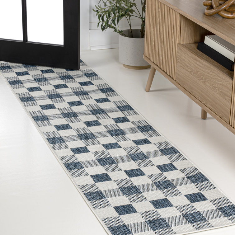 Drora Traditional Geometric Bold Gingham Navy/Cream Indoor/Outdoor Rug