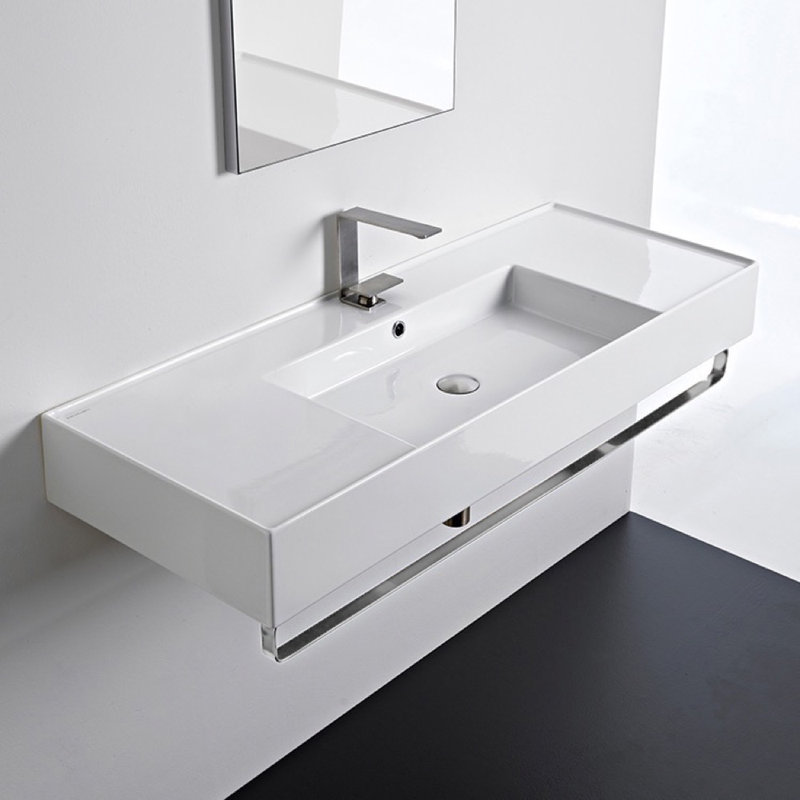 Scarabeo By Nameeks 18.1'' Glossy White Ceramic Rectangular Bathroom Sink with Overflow, No Hole