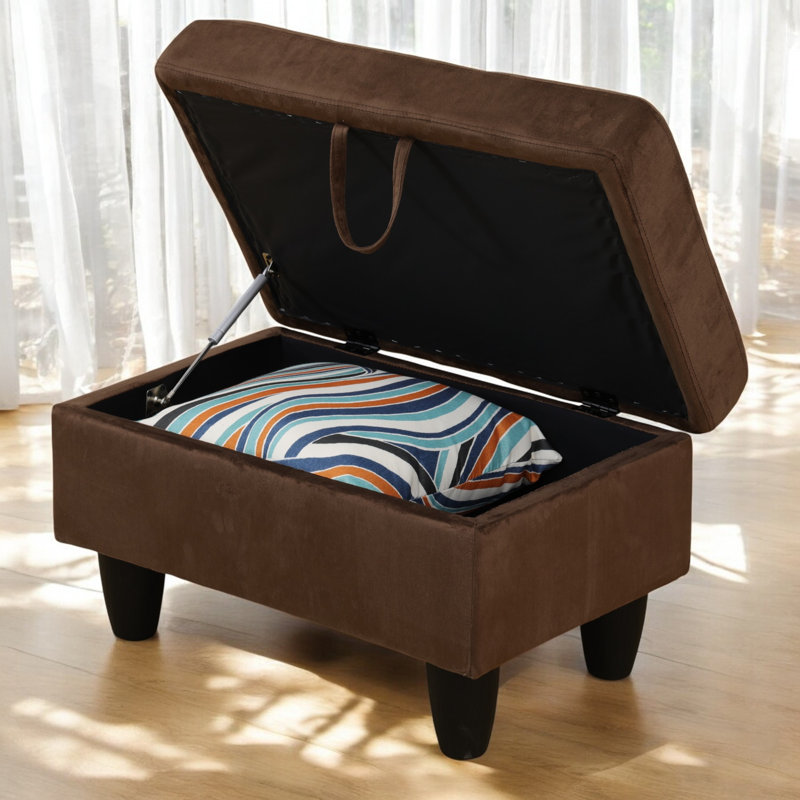 Orella Marlinda 28.5" Wide Upholstered Rectangle Tufted Flip Top Storage Ottoman, Chocolate Flannel