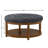 Large Round Upholstered Tufted Linen Ottoman Coffee Table, Large Footrest Ottoman with Solid Wood Shelf-Charcoal-584048007