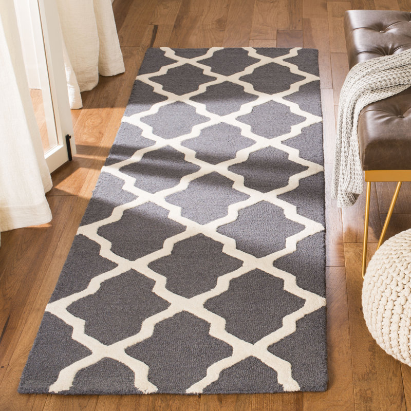 Cannen Hand Tufted Wool Geometric Rug, Ivory/Dark Gray, Runner 2'6" x 16'