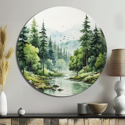 Tranquil Forests Landsacpe I - Landscapes Round Metal Art