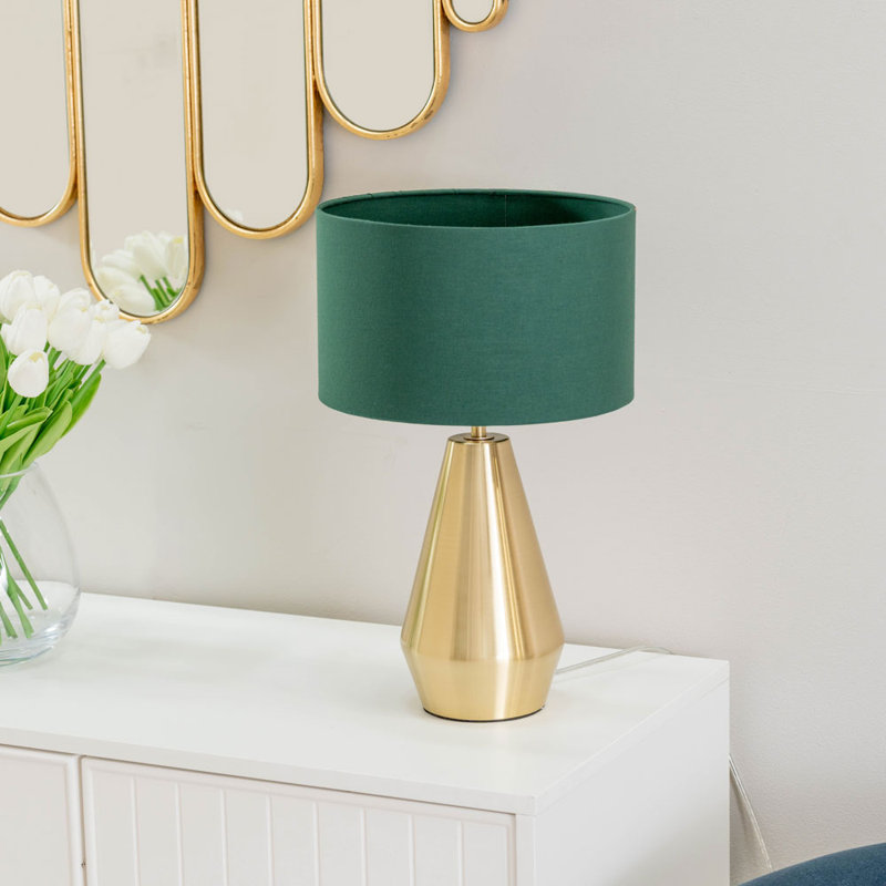 Metal Table Lamp, Green, Yes, Gold