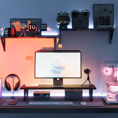 31.5 inch Dual Monitor Riser, Long Black Monitor Stand
