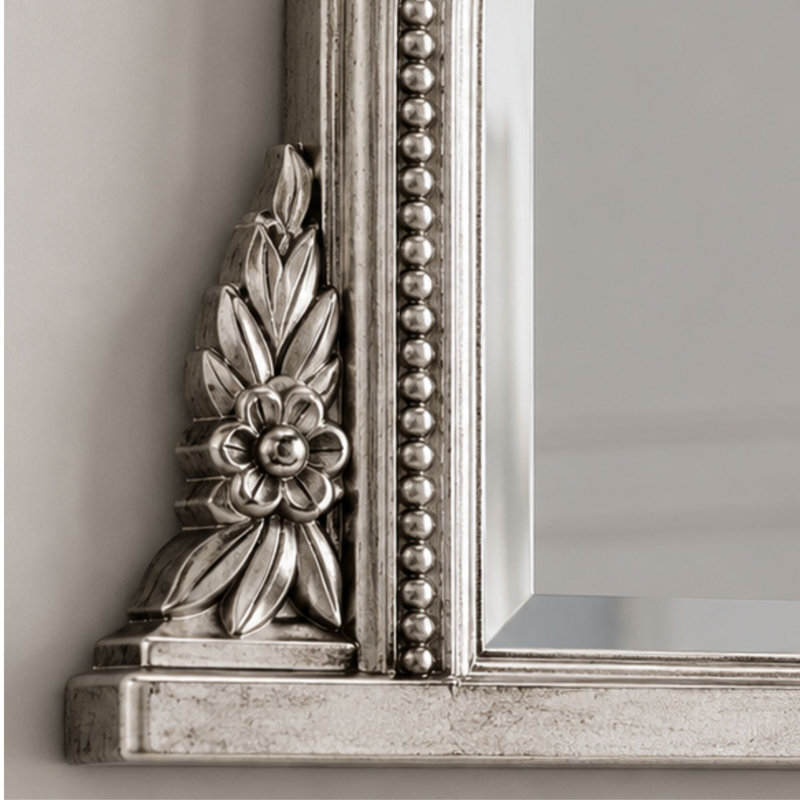 Arched Beaded Kalmar Overmantle Mirror, Silver