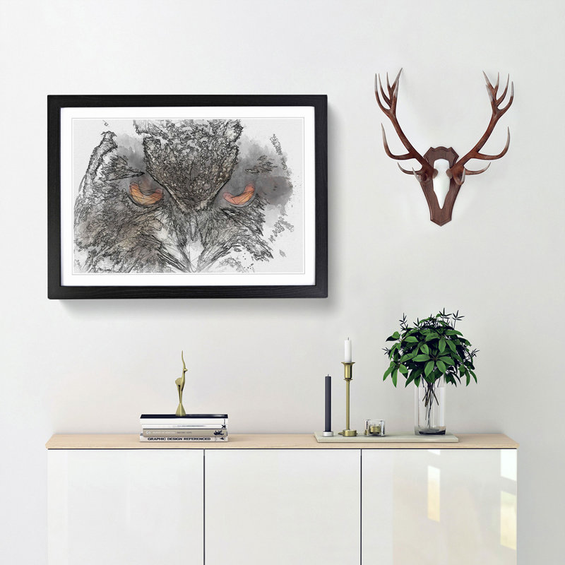 Great Horned Owl in Abstract - Picture Frame Graphic Art Print, Black Framed, 27cm H x 36cm W x 2cm D