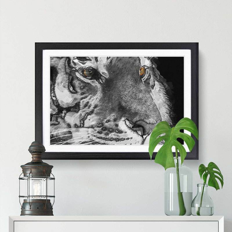 Eyes of the Tiger in Abstract - Picture Frame Graphic Art Print, 27cm H x 36cm W x 2cm D, Black Framed