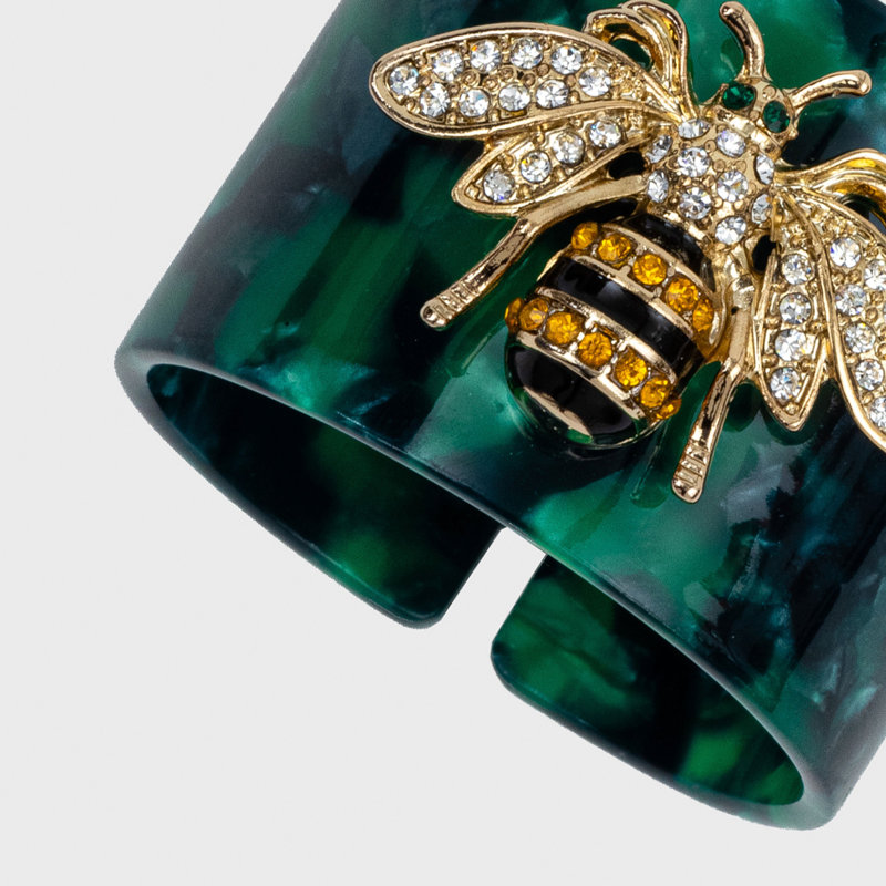 Stripey Bee Resin Napkin Rings, Green Tortoiseshell