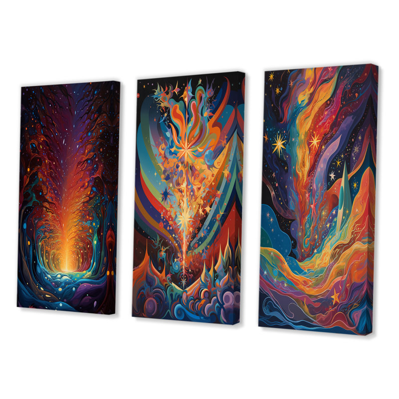 «Mysterious Rainbow Vision Landscape I», 3 pièces sur toile, Toile tendue, H 20 po x l 36 po