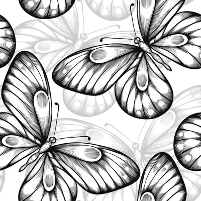 "Watsonville, noir et blanc, papillons sur toile" par Hulinska_Yevheniia, impression