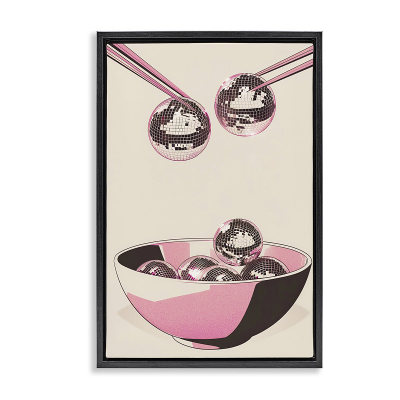 Cadre repas disco bol avec baguettes, design par Arlington Prints, Cadre flottant noir de jais, H 25 po x l 17 po
