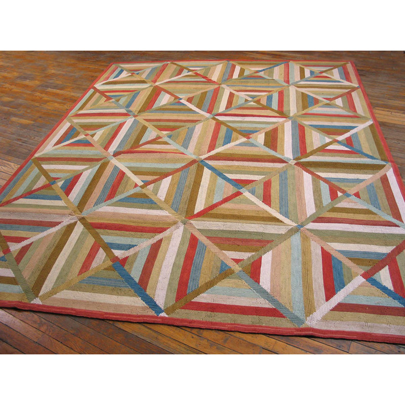 Hand Hooked Wool Geometric Area Rug