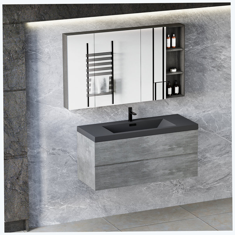 Meuble-lavabo flottant 48 po avec lavabo, rangement mural moderne