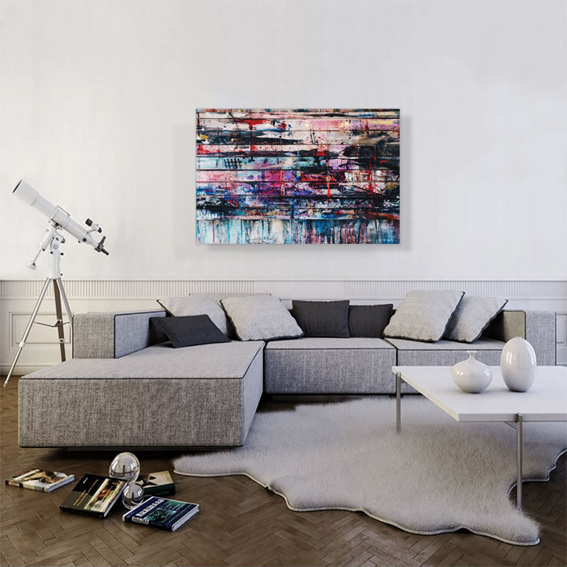 «Paint Splatter Wood Wall», reproduction d'art sur toile tendue, H 26 po x l 40 po x P 0,75 po