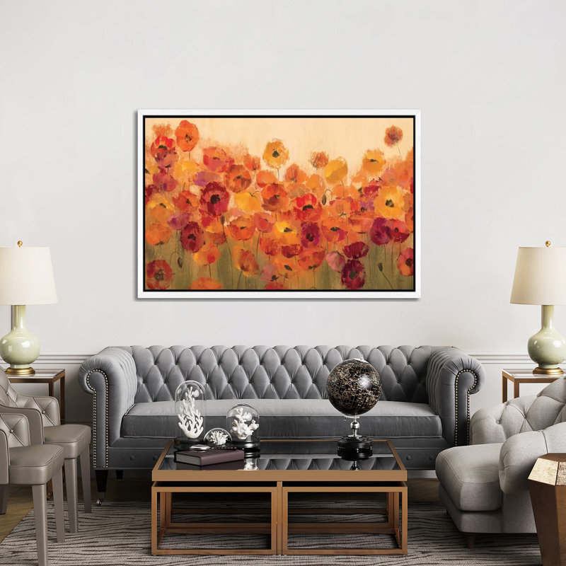 Summer Poppies II by Silvia Vassileva - Wrapped Canvas Painting, White Floater Framed, 152.5 cm H x 101.5 cm W