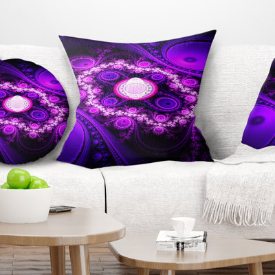 Cercles et vagues fractales mauves - coussin imprimé abstrait