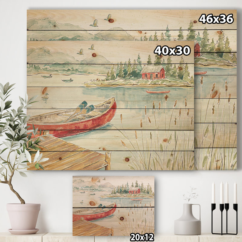 Lake House Canoes I - impression sur bois, H 24 po x l 32 po x P 1 po