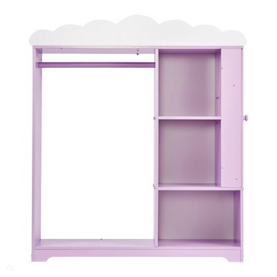 Kids Dress Up Storage, with Jewelry Cabinet, Dress Up Closet with Mirror and Shelves, Princess Costumes Wardrobe Closet, Toddler Costume Organizer Armoire, for Bedroom, Kids Room, Girls, Purple