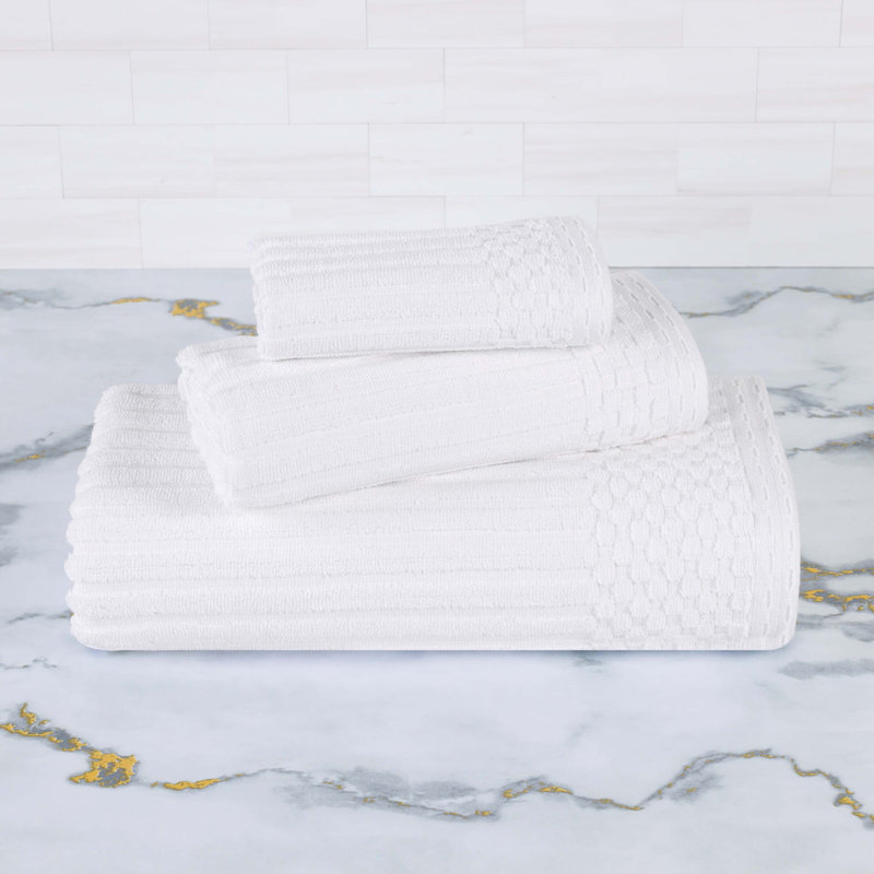 Collection de serviettes à bordure à carreaux en coton 3 pièces Soho Spa, Blanc, Ensemble de serviettes 3 pièces