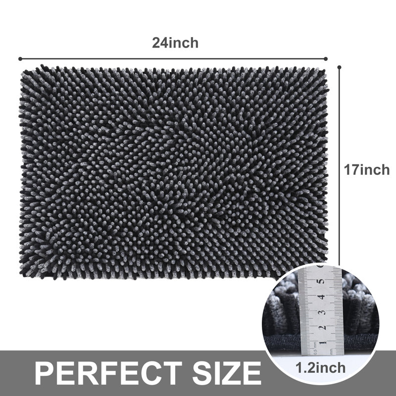 Chenille Non-Slip Bath Rug, 43.2cm W x 61cm L, Black