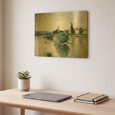 «La seine à Lavacourt» par Claude Monet, art mural en métal doré, 16 po x 12 po