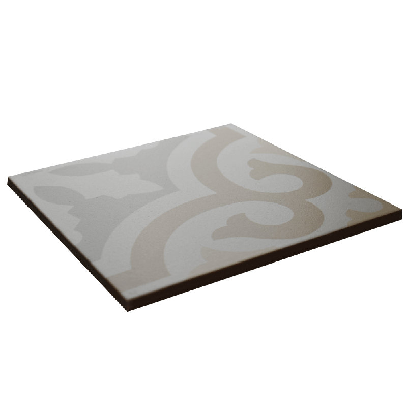 Casablanca Encaustic‑Look Patterned Porcelain Floor & Wall Tile, 8" x 8", Patterned, White/Gold/Silver