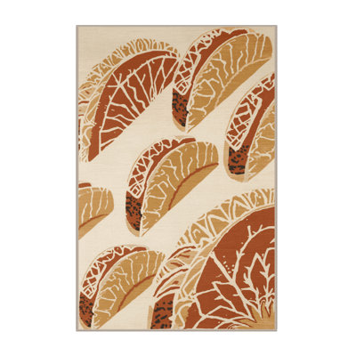 Machine Washable Olney Taco Global Inspired Block Print Rug in Beige – Beige Binding
