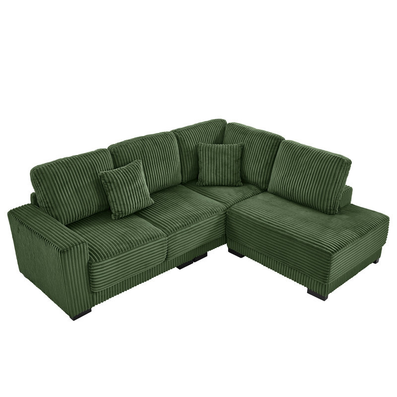 93" Sectional Sofa, L Shaped Sofa Couch With Reversible Chaise Lounge, Upholstered Soft Corduroy Couch For Living Room, Apartment (Green)