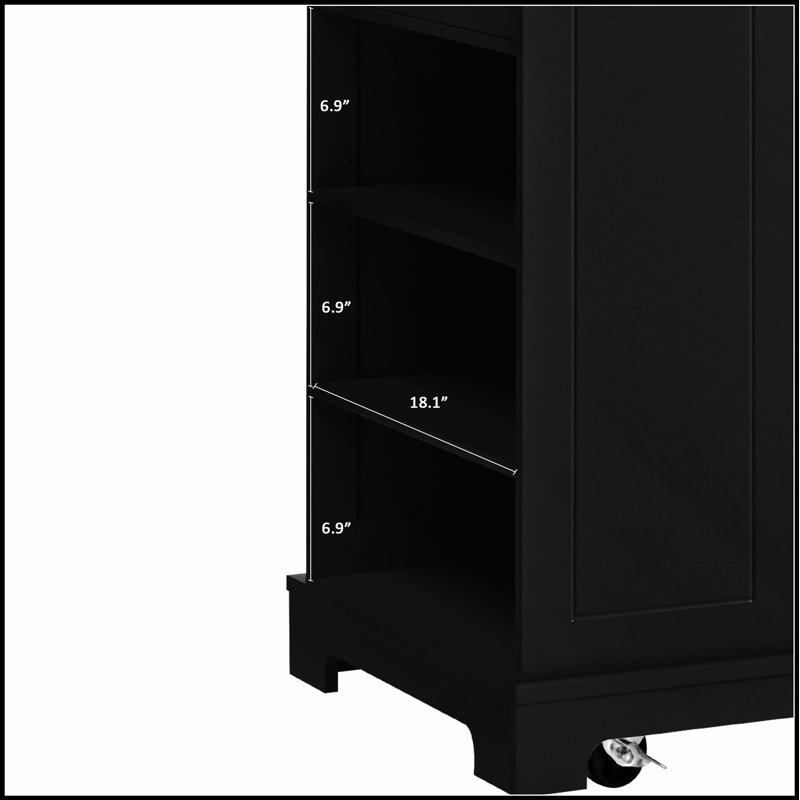 Fluted Kitchen Island with Trash Can Storage, Power Outlets, and Rolling Wheels for Enhanced Mobility and Organization, Black