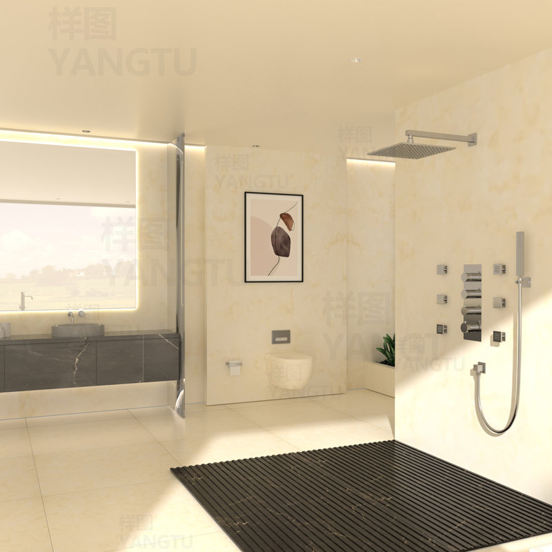 12 Inch Chrome LED Wall Mounted Rain Shower System with Handheld and Body Jets
