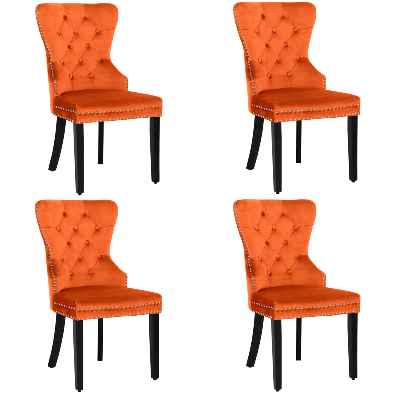 Chaise d'appoint à oreilles en velours capitonné Kirsten, Orange