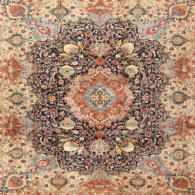 Tapis oriental en laine beige / rouge, Rond 6 pi
