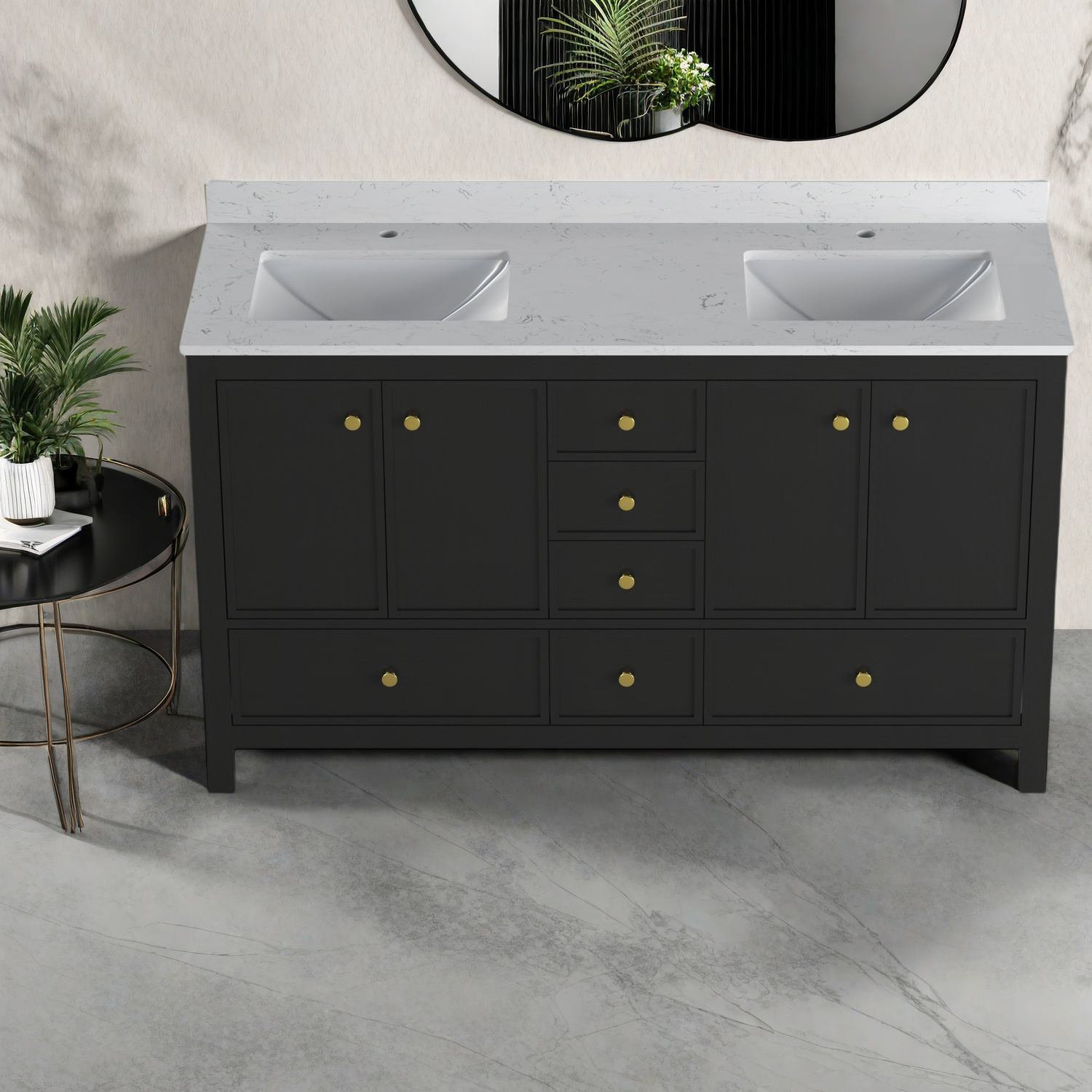 Latitude Run® Large Black Oak Double Sinks Vanities With Storage For