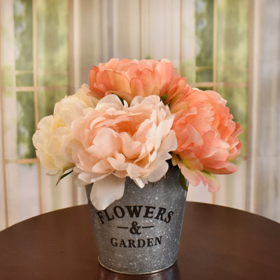 Faux Silk Peony Arrangement in Planter