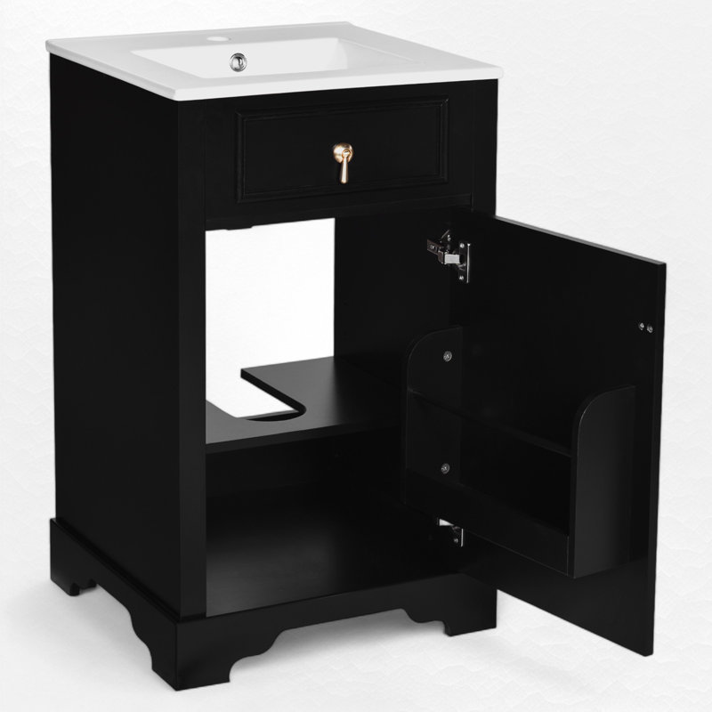 20" Single Bathroom Vanity With Ceramic Top, Black