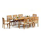 10 Seats 11 Pcs Grade-A Teak Wood Dining Set: 94" Double Extension Rectangle Table And 10 Hari Stacking Arm Chairs #11HR2010