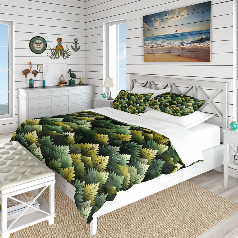 Motif vert forêt - ensemble de housse de couette botanique - polyester microfibre