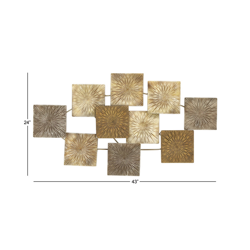 Gold and Bronze Textured Metal Sunburst Wall Sculpture