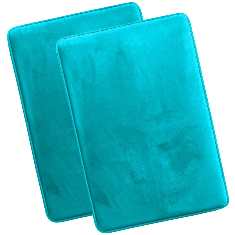 Steph Luxury Ultra Soft and Absorbent Memory Foam Bath Rug Set with Non-Slip Backing, Large: 20"W x 34"L, Teal/Blue