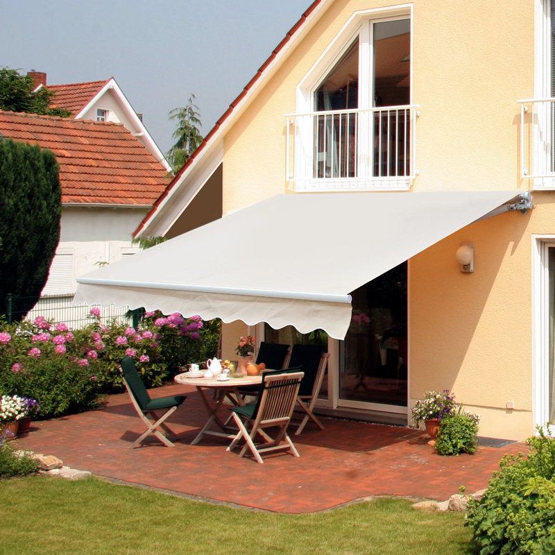 Outsunny 98.4'' W D Polyester Beige Cover Retractable Patio Awning