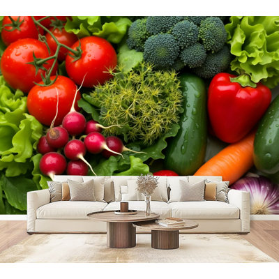 Peel and Stick Wallpaper Fresh Vegetables Assortment Tomatoes Carrots Radishes Bell Pepper Broccoli Wall Murals 69"H x 96"W Removable PVC Wall Paper Self-Adhesive Wall Decor for Bedroom Living Room Home Office