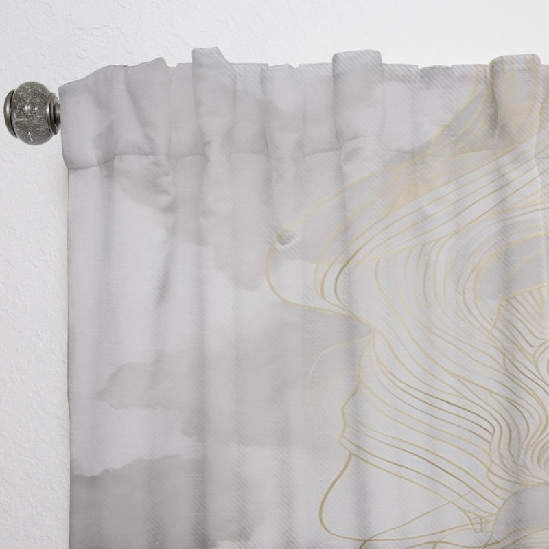 Or et gris abstrait ligne artistique III - Rideau moderne - Velours obscurcissant - 1 panneau, L 52 po x L 63 po