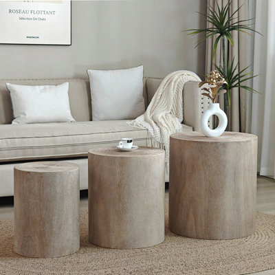 Ensemble de 3 tables rondes en bois - Tables de bout / Supports pour plantes - Bois rustique