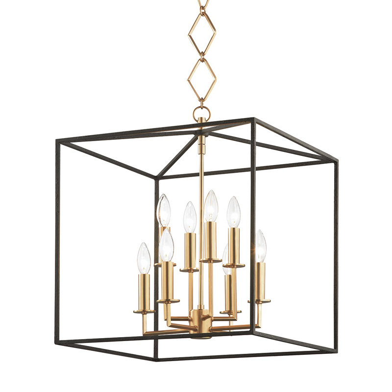 Aged Brass and Black 8-Light Candle Pendant