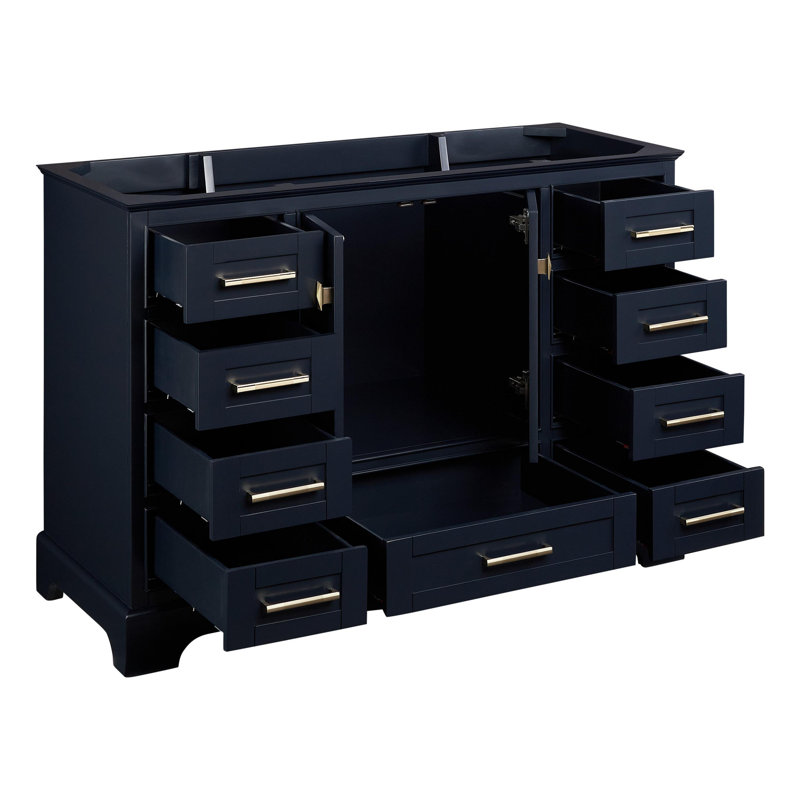 Quen 48" Freestanding Single Basin Vanity Set with Cabinet, Vanity Top, 8" Widespread, Midnight Navy Blue, Carrara Marble